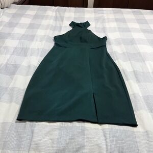 SEQUIN HEARTS Dark Green Choker Style Collar Dress with side Cutouts Size 9
